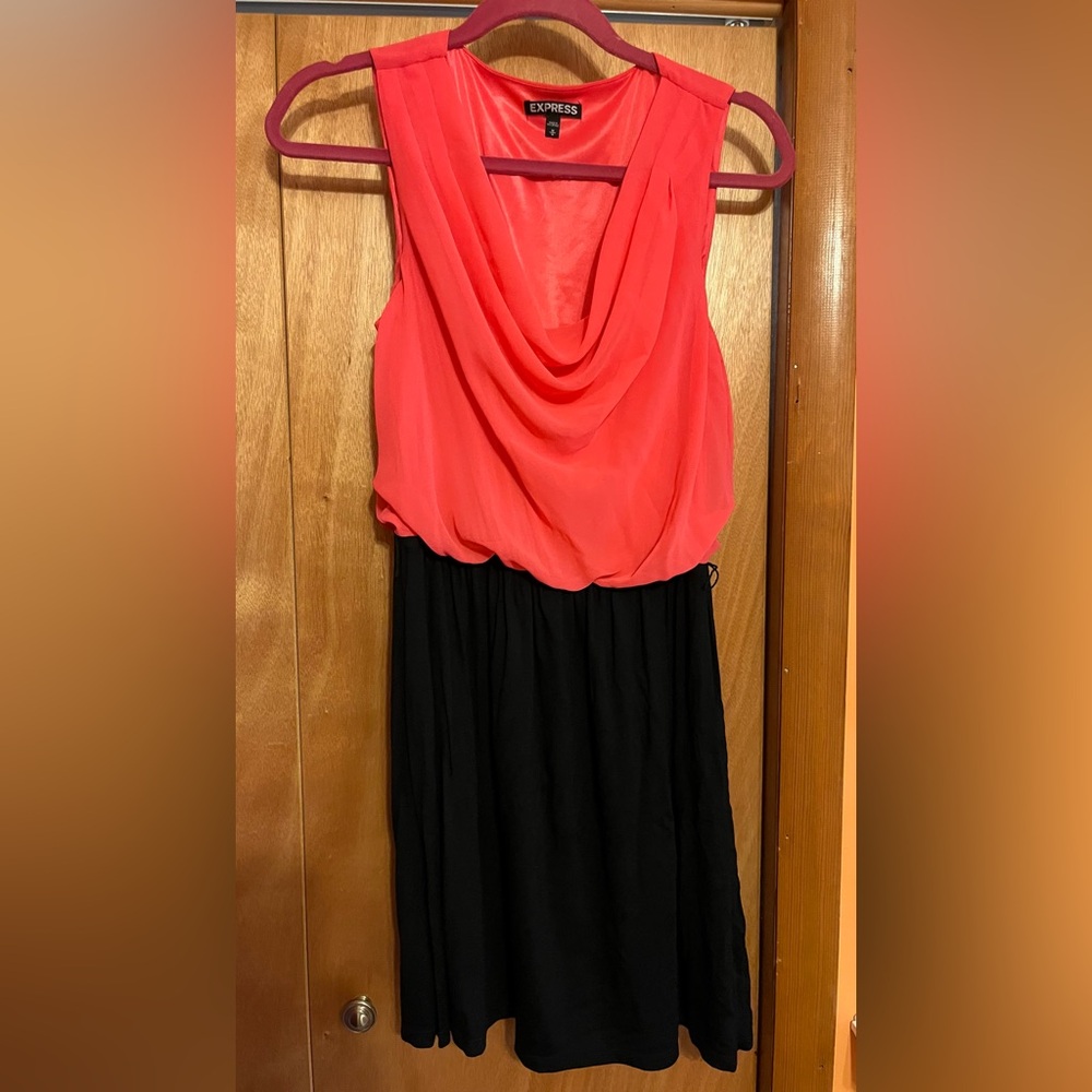 Express 2 tone dress. Pink chiffon top, black jersey bottom